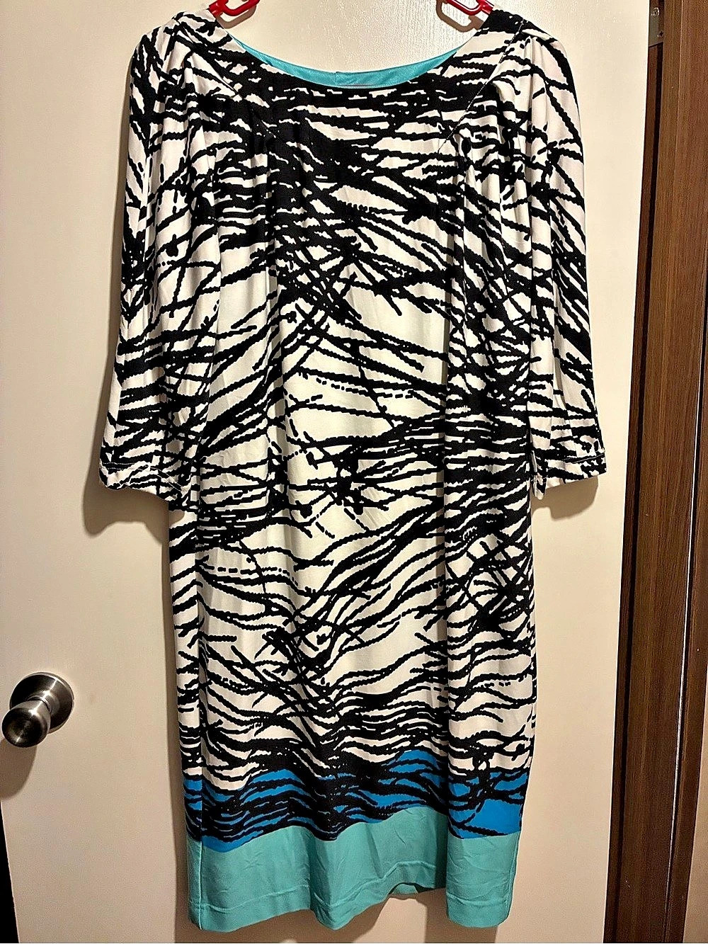 Adrianna Papell Abstract Print Midi Dress in Black & Blue